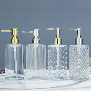 Hot Stamping 420ml Glass Soap Dispenser For Press On Hand Sanitizer And Soap