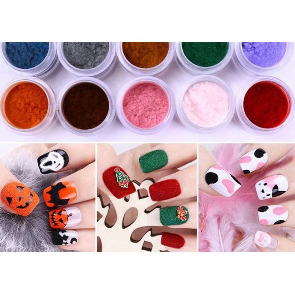 Velvet Glitter Decoration Nail Flocking Powder Customizable Colors Plush Nail Sticker