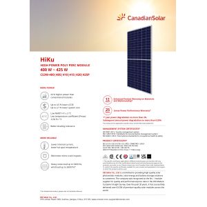 CANADIAN Polycrystalline Solar Panel 420W 405W