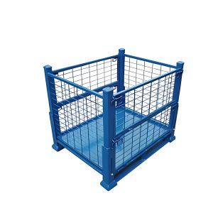 Portable Collapsible Metal Mesh Box Wooden Pallet Frame Iron Transport Box