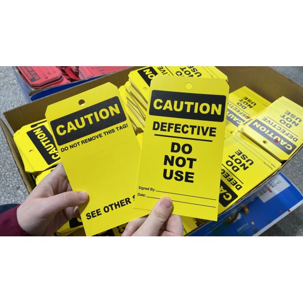Plastic Caution Tag Vinyl Rectangle Yellow Safety Tag