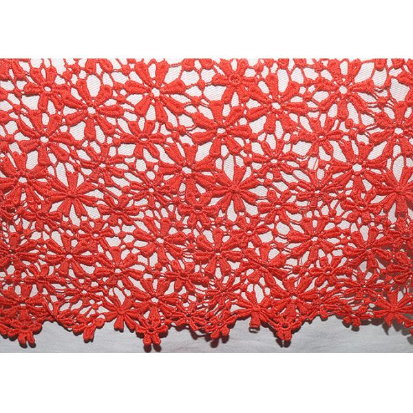 Red 47 Inches DTM Flower Embroidered Lace Fabric With African Cord Lace By Azo Free
