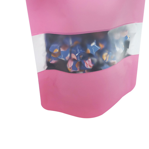 Heat Sealable Resealable Solid Pink Color Foil Liner Mylar Stand Up Zipper Pouch Bags with Window for Packaging Food