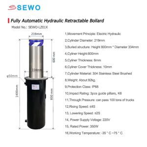 Hydraulic Retractable Automatic Bollards Security Entrance Gates Access Control