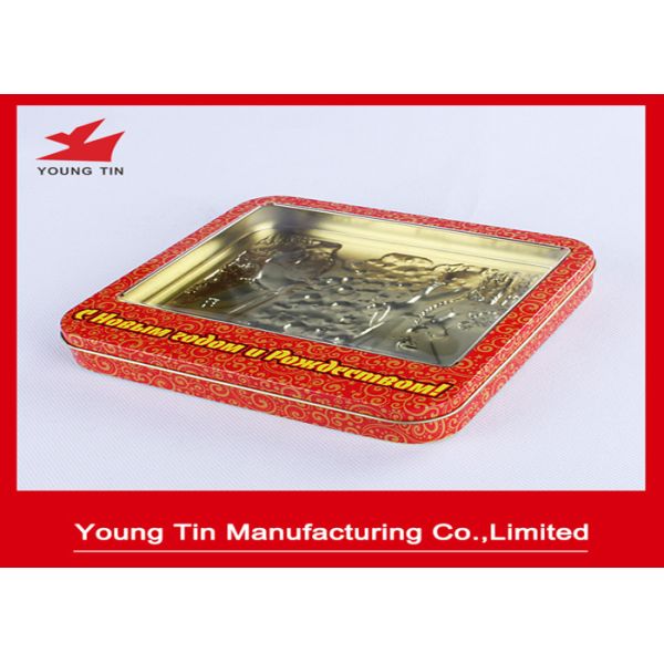 Christmas Red Candy Gift Tin Containers With Clear PVC Or PET Window YT1155