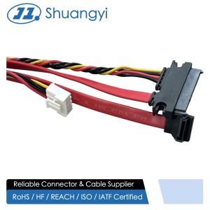 SATA data power connector cable harness, right angle 7+15 pin to 4 pin wire