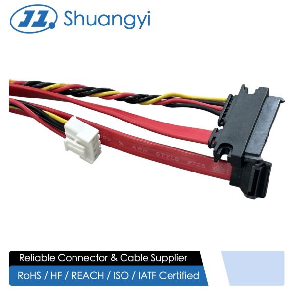 SATA data power connector cable harness, right angle 7+15 pin to 4 pin wire