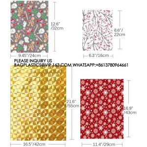 Christmas Gift Bags, Santa Wrapping Bag Designs With Inserted Drawstring Ribbons