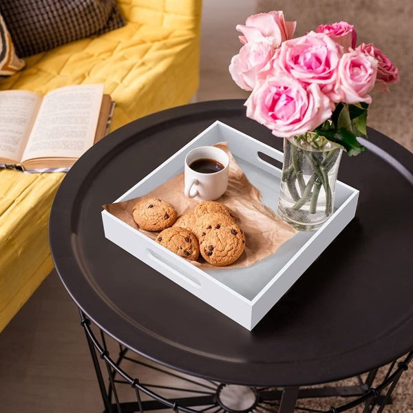 Large White Acrylic Tray With Handles Serving Lucite Square