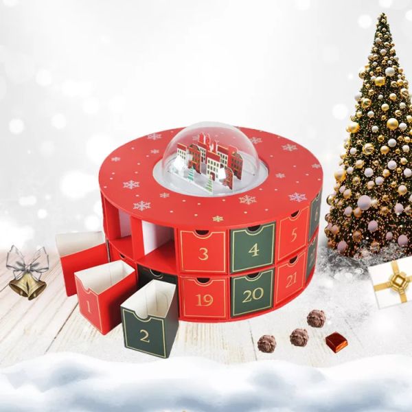 Christmas Round Chocolate Paper Gift Box 157 Gsm With Dividers Matt Lamination