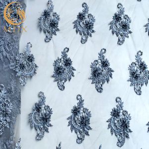 Wholesale Stylish Customized Grey Lace Fabric Mesh Embroidered Beaded Bridal Fabric from china suppliers