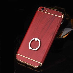 Hard PC Retro Wood Triple Plating Border Ring Buckle Bracket Cover Cell Phone