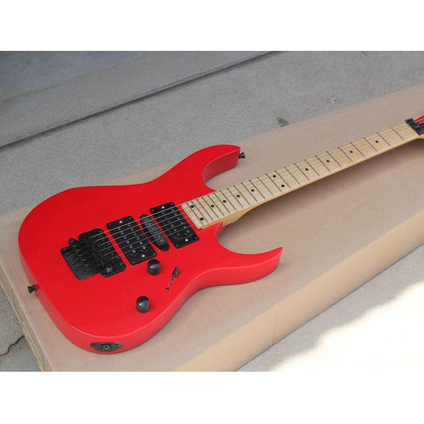 Factory Custom Red Body Electric Guitar with Floyd Rose,HSH Pickups,Black Dots