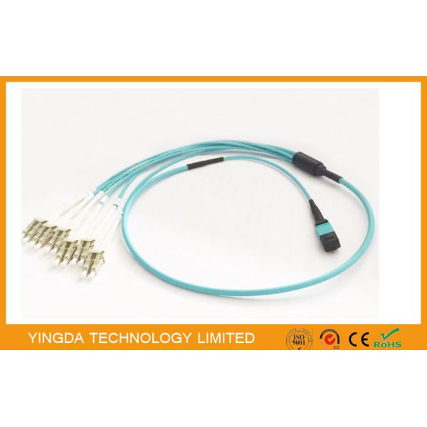 Quality 100G OM3-300 QSFP MTP MPO Cable With 6 x LC Duplex Uniboot Connector Aqua for sale