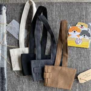 8*6cm Foldable Canvas Coffee Cup Holder With Straw Pockets