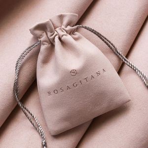 Embossing Pink Microfiber Jewelry Packaging Drawstring Pouch 8*13cm