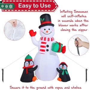6 Feet Christmas Inflatable Snowman and Penguins Colorful Rotating Led Lights