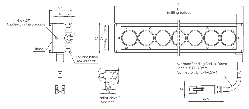 High Directivity 24V 6W One Channel Machine Vision Bar Light
