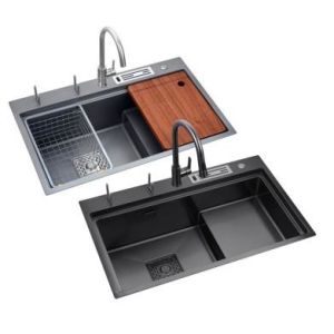 Smart Black Nano Whale Waterfall Single-Slot Honeycomb Wash Basin Sink Double