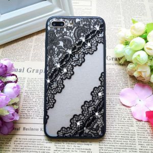 PC+TPU Black Silk Lace Pattern with Diamonds Back Cover Cell Phone Case For