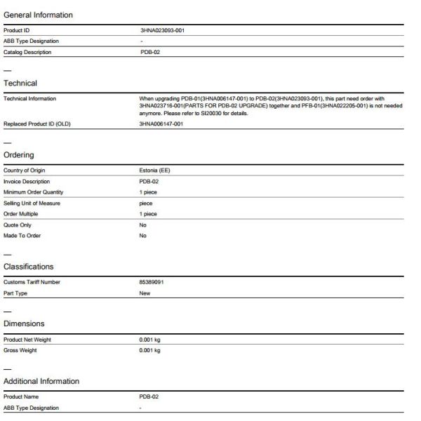 ABB PDB-02 3HNA026293-001 Robot PDB-02 3HNA023093-001,or PDB-01