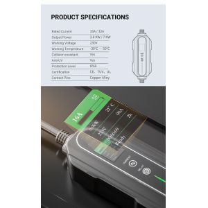 10A 16A EVSE Level 2 Type 2 Portable EV Charger Adjustable With Schuko