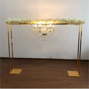 1.8m large shiny gold metal flower stand with battery working crystal chandelier