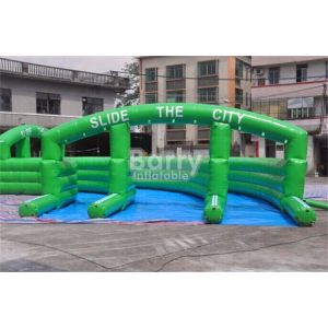 Crazy Fun Green Inflatable City Slide Big Inflatable Slides For Street / Road