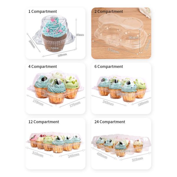Embedded Snap Lock 12 Count Cupcake Containers With Separate Compartments