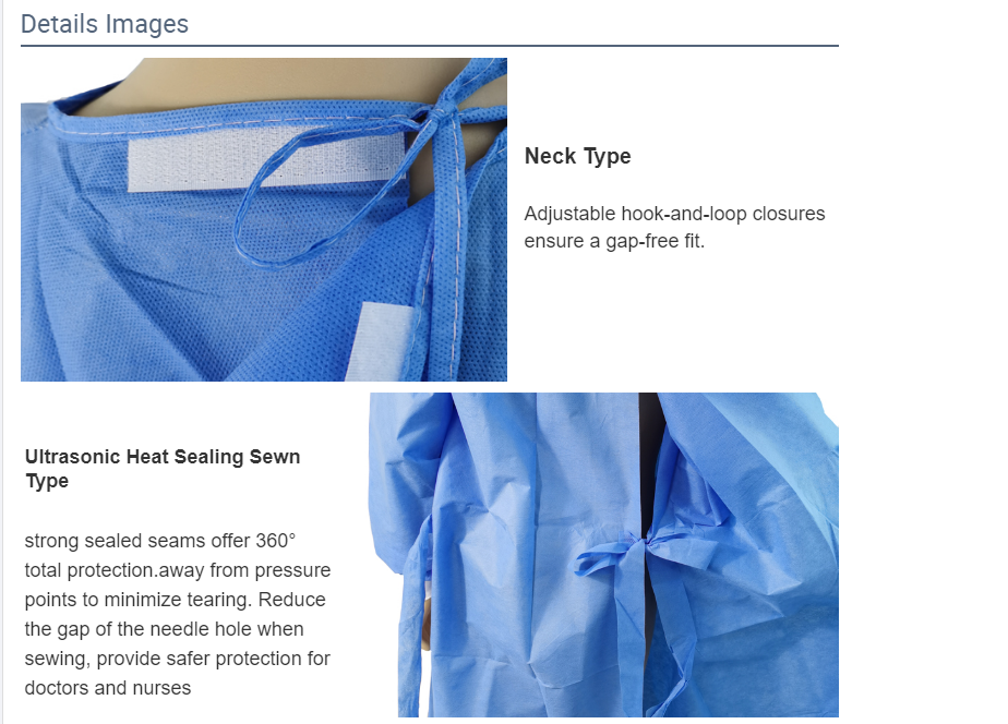 Level I II 120*140cm ISO 13485 approved Blue Non Woven disposable Surgical Gown
