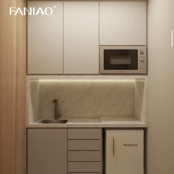 Custom Hotel Mini Kitchen Cabinet Solid Wood Hotel Kitchenette