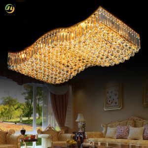 JYLIGHTING Luxury Modern Atmosphere Crystal Gold Rectangular Hall Living Room