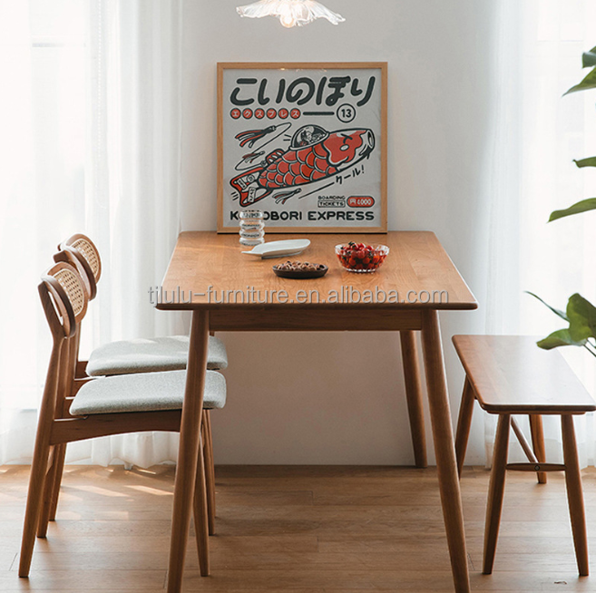 Sturdy Style Modern Simple Design American Walnut Color Solid Wood Dinning Table Set Seat