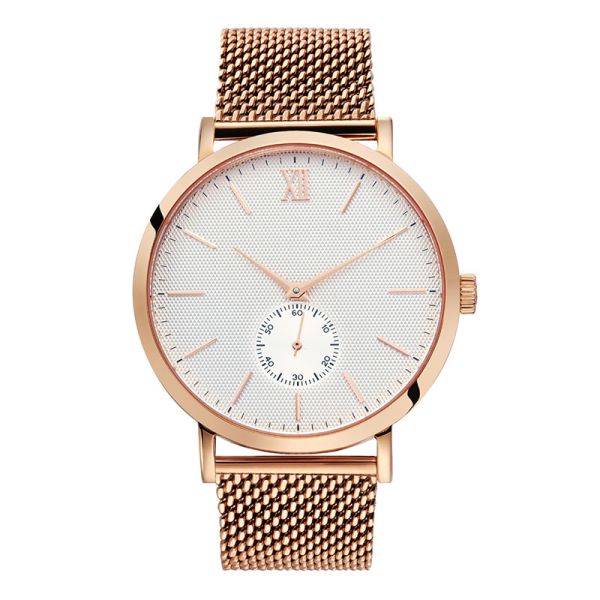 Quality Modern Custom Mens Gold Mesh Strap Watch Hydraulic Pattern Face for sale