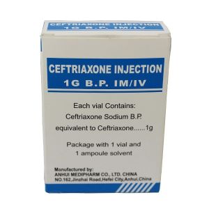 Ceftriaxone Sodium For Injection 1g/7ml+5ml water, 1+1pc/box, GMP medicine BP