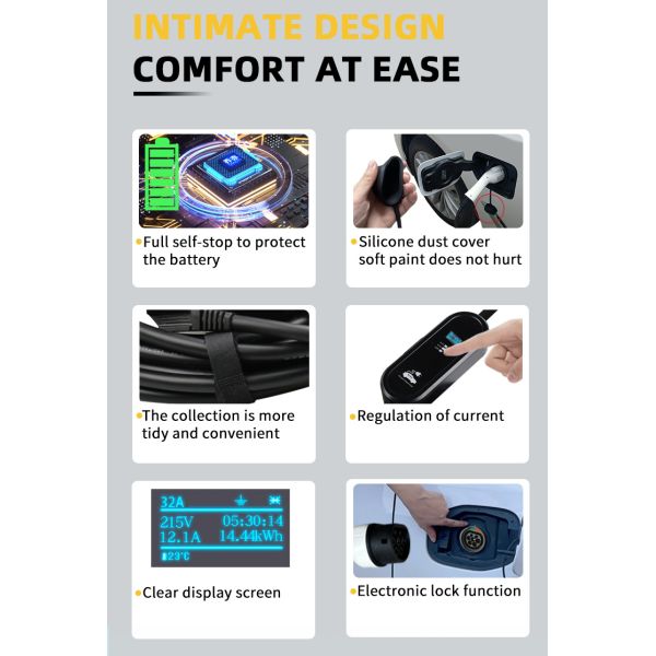 Condition Interface Charging Power Stations Portable 7KW Type 2 Electric Car Fast Charger with Adjustable 32A Max Current