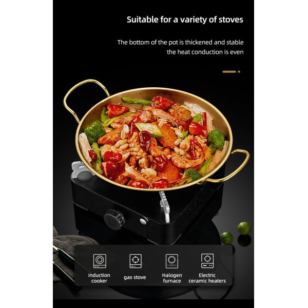 Amazon Hot Selling Cooking Kitchen Cookware Induction Frying Pan Stainless Steel Paella Pans Seafood Frying Pan