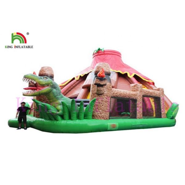 Antiquity Color Dinosaur Inflatable Jumping Castle With Slide Roof Covered Playground