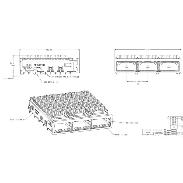 TE 2007456-2 QSFP+ 1x3 Cage With Heat Sink Connector 14 Gb/S