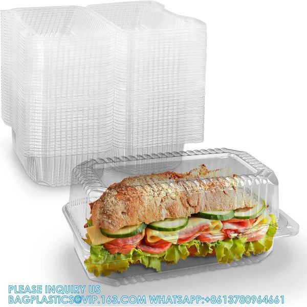 Disposable Plastic Hinged Loaf Containers - Durable Small Hoagie Container -