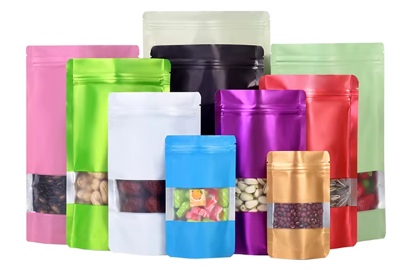 Custom Solid Color Matte Doypack Eco-friendly Recyclable PET/PE Plastic Bag Resealable Ziplock Stand up Pouches with Window