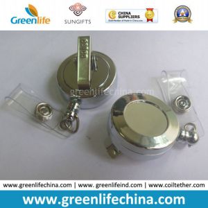 Custom Logo Retractable Metal Badge Reel W/Clear Strap