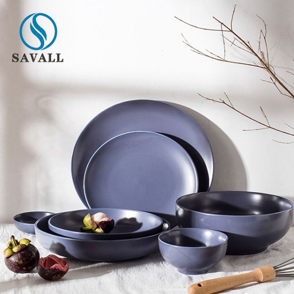 Round Plain Purple Modern Porcelain Dinnerware Sets 1280C Fired