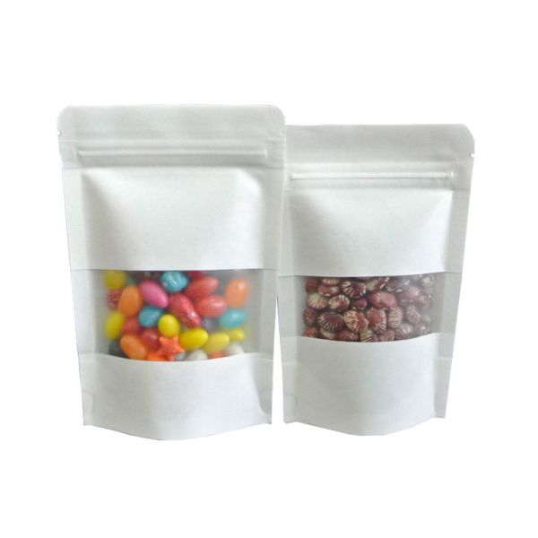 Matte White Stand Up Pouch With Window Zipper Resealable Various sizes