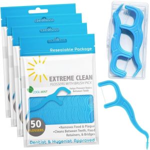 Mint Flavored Dental Flosser Toothpicks 200 Counts Helps Prevent Tooth Decay