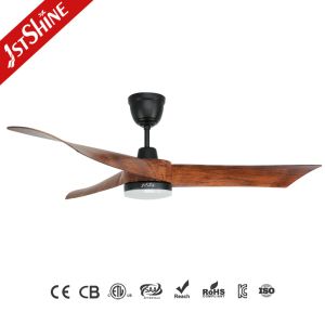 Wooden Color 54 Inch Led Ceiling Fan 3 Plastic Blades With Remote Control