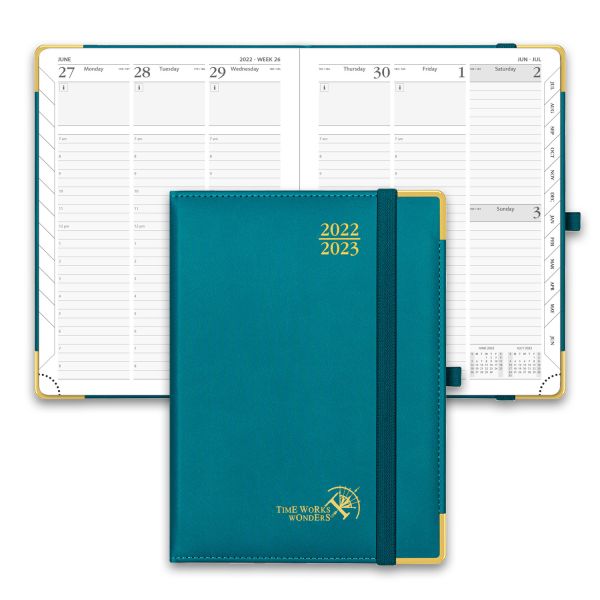 Quality Executive Weekly Planner 2023-2023 Pacific Green With Hourly Schedule And Monthly Tabs for sale