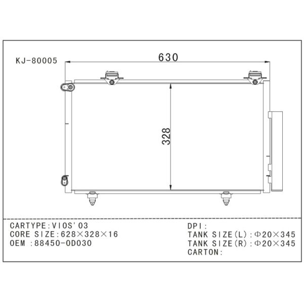 Small Auto air conditioning Condenser For VIOS'03 OEM 88450-0D030