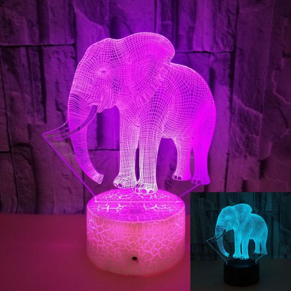 New elephant 3D night light Colorful touch LED visual light Gift atmosphere 3D