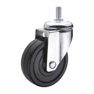 Wholesale medium duty 4&quot; threaded stem black rubber caster, screw soft rubber castor from china suppliers